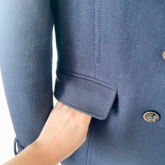 Men’s Ted Baker Navy Ossain Herringbone Wool Blend Peacoat Jacket, Size 4 Large - Picture 6 of 14